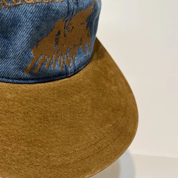 Vintage 90’s Embroidered CALGARY STAMPEDE Rodeo Denim & Suede Adjustable Hat - Picture 5 of 7